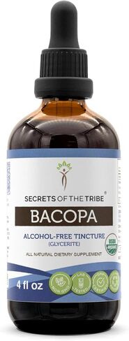 Secrets of the Tribe Bacopa USDA Organic | Alcohol-Free Extract, High-Potency Herbal Drops | Made from 100% Certified Organic Bacopa (Bacopa Monnieri) Dried Herb (4 oz) in Saudi Arabia