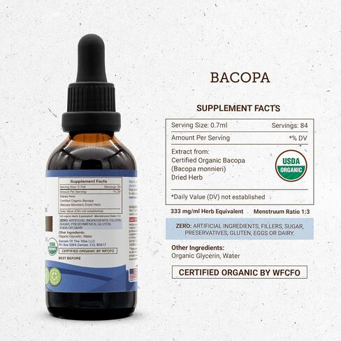 Secrets of the Tribe Bacopa USDA Organic | Alcohol-Free Extract, High-Potency Herbal Drops | Made from 100% Certified Organic Bacopa (Bacopa Monnieri) Dried Herb (4 oz) in Saudi Arabia