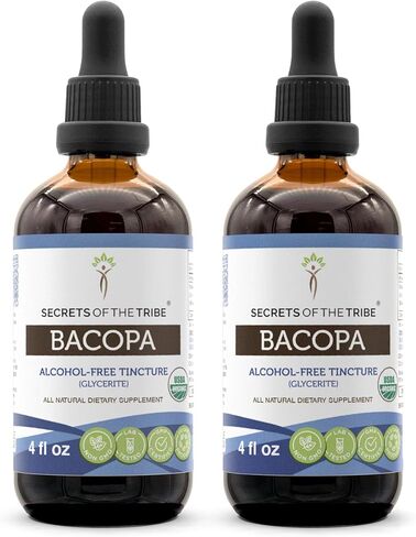 Secrets of the Tribe Bacopa USDA Organic | Alcohol-Free Extract, High-Potency Herbal Drops | Made from 100% Certified Organic Bacopa (Bacopa Monnieri) Dried Herb (4 oz) in Saudi Arabia