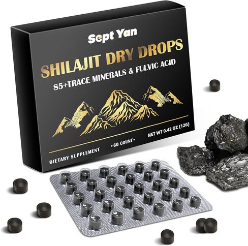 Shilajit Pure Himalayan Organic Dry Drops Shilajit Resin Supplement (60 Tablets - 200mg Each), Shilajit for Men Women with 85+ Trace Minerals & Fulvic Acid for Energy, Immunity, Brain Support in Saudi Arabia