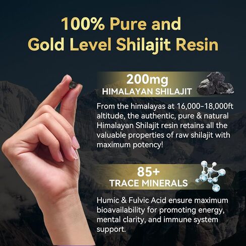 Shilajit Pure Himalayan Organic Dry Drops Shilajit Resin Supplement (60 Tablets - 200mg Each), Shilajit for Men Women with 85+ Trace Minerals & Fulvic Acid for Energy, Immunity, Brain Support in Saudi Arabia