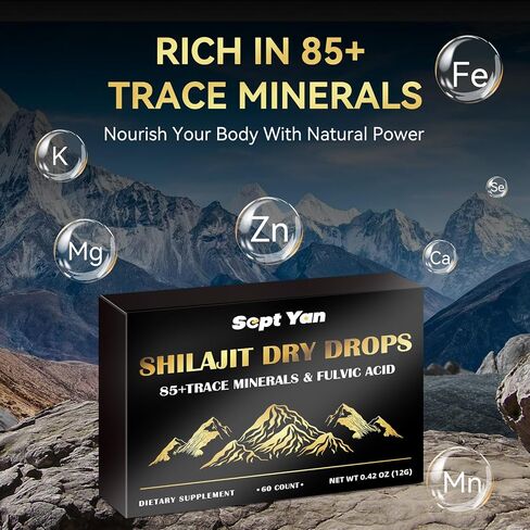 Shilajit Pure Himalayan Organic Dry Drops Shilajit Resin Supplement (60 Tablets - 200mg Each), Shilajit for Men Women with 85+ Trace Minerals & Fulvic Acid for Energy, Immunity, Brain Support in Saudi Arabia