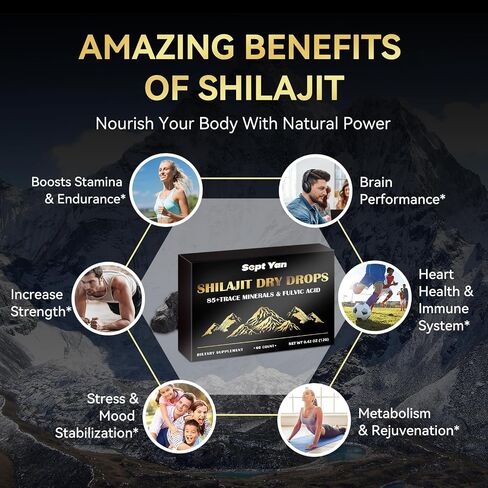 Shilajit Pure Himalayan Organic Dry Drops Shilajit Resin Supplement (60 Tablets - 200mg Each), Shilajit for Men Women with 85+ Trace Minerals & Fulvic Acid for Energy, Immunity, Brain Support in Saudi Arabia