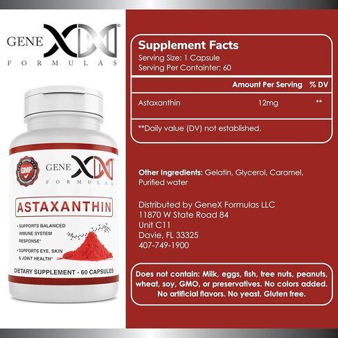 كبسولات هلامية أستازانتين 12 مجم من جينكس (60 كبسولة) مضادات أكسدة طبيعية لصحة العين والبشرة والمفاصل ودعم المناعة - خالية من الغلوتين، غير معدلة وراثيًا (كمية تكفي لمدة 60 يومًا) in Kuwait