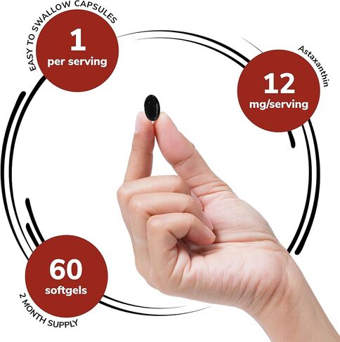 كبسولات هلامية أستازانتين 12 مجم من جينكس (60 كبسولة) مضادات أكسدة طبيعية لصحة العين والبشرة والمفاصل ودعم المناعة - خالية من الغلوتين، غير معدلة وراثيًا (كمية تكفي لمدة 60 يومًا) in Kuwait