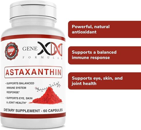 كبسولات هلامية أستازانتين 12 مجم من جينكس (60 كبسولة) مضادات أكسدة طبيعية لصحة العين والبشرة والمفاصل ودعم المناعة - خالية من الغلوتين، غير معدلة وراثيًا (كمية تكفي لمدة 60 يومًا) in Kuwait