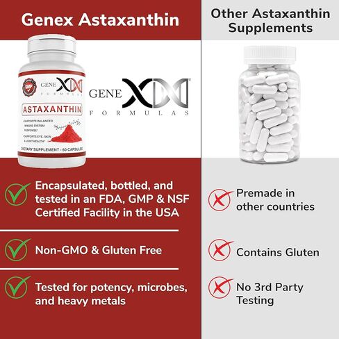 كبسولات هلامية أستازانتين 12 مجم من جينكس (60 كبسولة) مضادات أكسدة طبيعية لصحة العين والبشرة والمفاصل ودعم المناعة - خالية من الغلوتين، غير معدلة وراثيًا (كمية تكفي لمدة 60 يومًا) in Kuwait