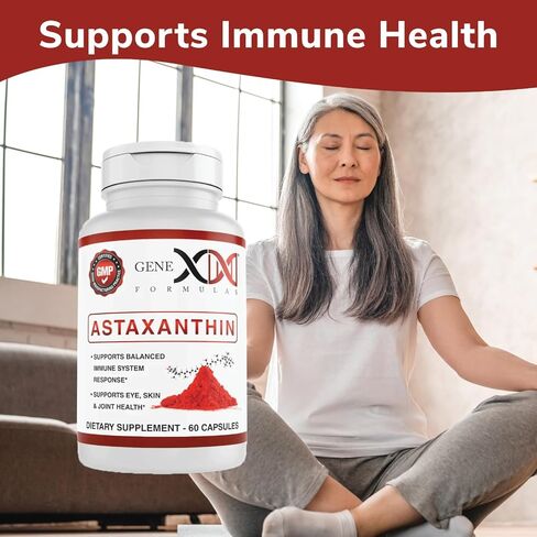 كبسولات هلامية أستازانتين 12 مجم من جينكس (60 كبسولة) مضادات أكسدة طبيعية لصحة العين والبشرة والمفاصل ودعم المناعة - خالية من الغلوتين، غير معدلة وراثيًا (كمية تكفي لمدة 60 يومًا) in Kuwait