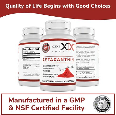 كبسولات هلامية أستازانتين 12 مجم من جينكس (60 كبسولة) مضادات أكسدة طبيعية لصحة العين والبشرة والمفاصل ودعم المناعة - خالية من الغلوتين، غير معدلة وراثيًا (كمية تكفي لمدة 60 يومًا) in Kuwait