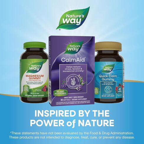 Nature's Way CalmAid، يساعد على إدارة التوتر والإجهاد، اللافندر المدروس سريريًا، لا يسبب النعاس، 90 كبسولة هلامية in Saudi Arabia