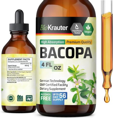 Bacopa Monnieri Organic Tincture - Cognitive Health Support Liquid Supplement - Organic Bacopa Herbal Extract - Alcohol & Sugar Free Vegan Drops 4 Fl.Oz. in Saudi Arabia