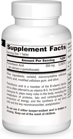 Source Naturals Pantothenic Acid 100 mg Vitamin B-5 Dietary Supplement - 250 Tablets in Saudi Arabia