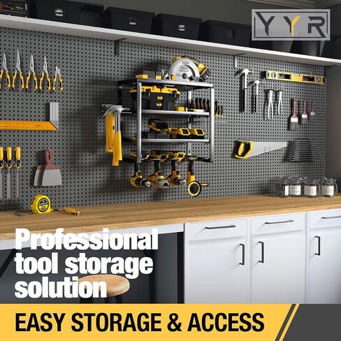 4 Layer Power Tool Organizer Wall Mount, Cordless Drill Hanger Storage Rack, Battery Tools Holder with Charging Station Shelf for Garage Organization, Workshop, Pegboard, Shed - 32 Inch 8 Slots in Kuwait