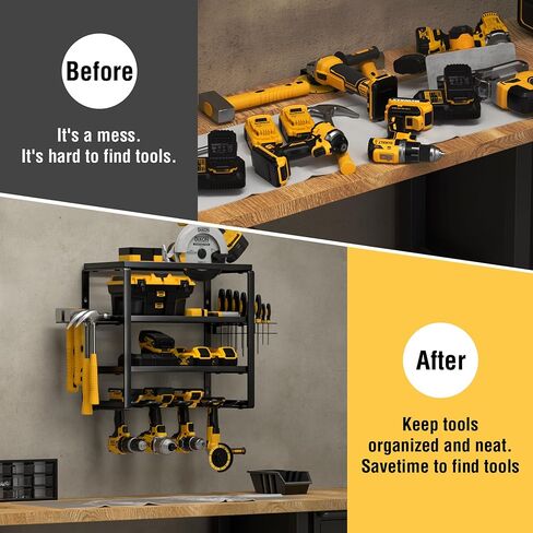 4 Layer Power Tool Organizer Wall Mount, Cordless Drill Hanger Storage Rack, Battery Tools Holder with Charging Station Shelf for Garage Organization, Workshop, Pegboard, Shed - 32 Inch 8 Slots in Kuwait