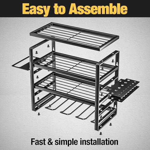 4 Layer Power Tool Organizer Wall Mount, Cordless Drill Hanger Storage Rack, Battery Tools Holder with Charging Station Shelf for Garage Organization, Workshop, Pegboard, Shed - 32 Inch 8 Slots in Kuwait