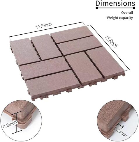 44 Pack Plastic Interlocking Deck Tiles, 12"x12" Square Waterproof Outdoor Floor All Weather Use, Patio Floor Decking for Porch Poolside Balcony Backyard in Saudi Arabia
