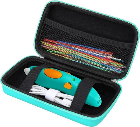 حقيبة سفر صلبة لـ 3Doodler Start+ Essentials (2022) مجموعة أقلام ثلاثية الأبعاد للأطفال، حامل منظم تخزين أقلام الطباعة ثلاثية الأبعاد، جيب شبكي إضافي يناسب خيوط بلاستيكية، شاحن. أخضر in Kuwait