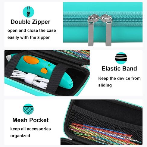 حقيبة سفر صلبة لـ 3Doodler Start+ Essentials (2022) مجموعة أقلام ثلاثية الأبعاد للأطفال، حامل منظم تخزين أقلام الطباعة ثلاثية الأبعاد، جيب شبكي إضافي يناسب خيوط بلاستيكية، شاحن. أخضر in Kuwait