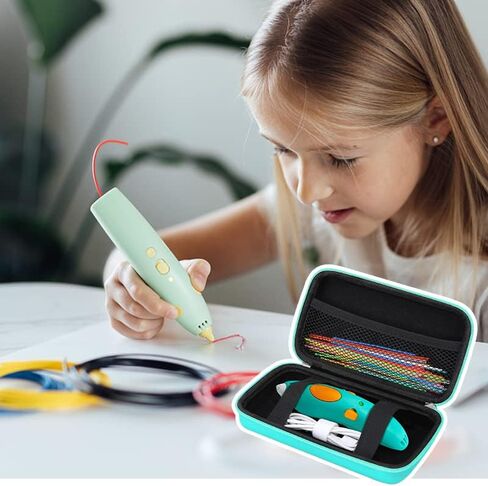 حقيبة سفر صلبة لـ 3Doodler Start+ Essentials (2022) مجموعة أقلام ثلاثية الأبعاد للأطفال، حامل منظم تخزين أقلام الطباعة ثلاثية الأبعاد، جيب شبكي إضافي يناسب خيوط بلاستيكية، شاحن. أخضر in Kuwait