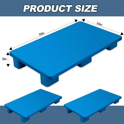 منصات بلاستيكية للتخزين في الطابق السفلي، سهلة التكديس، منصات أرضية بلاستيكية خفيفة الوزن للمستودعات الداخلية، أرضيات الحديقة، سوبر ماركت الطابق السفلي، 39 × 23 × 5 بوصة، أزرق (4 قطع) in Kuwait