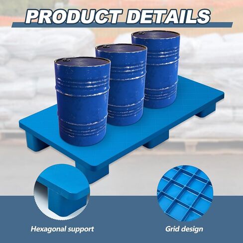 منصات بلاستيكية للتخزين في الطابق السفلي، سهلة التكديس، منصات أرضية بلاستيكية خفيفة الوزن للمستودعات الداخلية، أرضيات الحديقة، سوبر ماركت الطابق السفلي، 39 × 23 × 5 بوصة، أزرق (4 قطع) in Kuwait