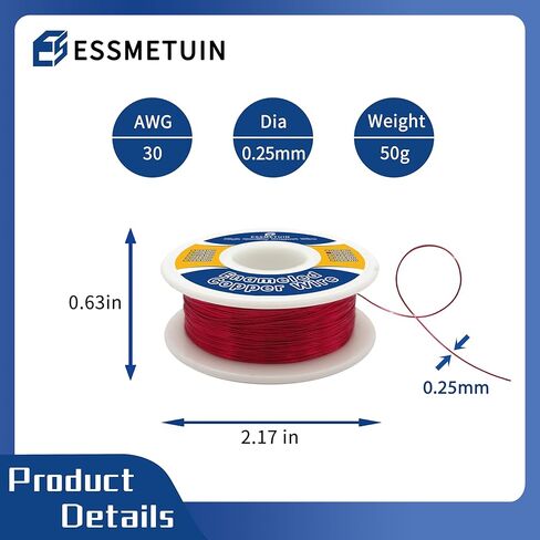 الأسلاك النحاسية المطلية بالمينا لمحاثات المحولات، المحرك، سلك مغناطيسي 38 AWG - تصنيف درجة الحرارة 50 جرام 155 درجة مئوية in Kuwait
