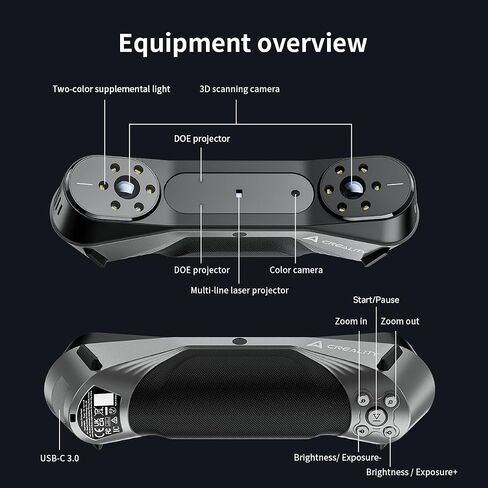 Creality 3D Scanner Raptor للطباعة ثلاثية الأبعاد، ماسح ضوئي محمول بدقة 0.02 مم، ضوء أزرق صناعي، تتبع مضاد للاهتزاز، سرعة مسح تصل إلى 60 إطارًا في الثانية تدعم كائنات 5-2000 مم لنظام التشغيل Windows Mac in Kuwait