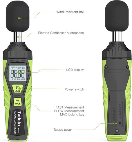 مقياس ديسيبل، جهاز قياس مستوى الصوت الرقمي Tadeto، جهاز قياس مستوى الصوت SPL المحمول من 30 ديسيبل إلى 130 ديسيبل بحد أقصى لحمل البيانات مع إضاءة خلفية لشاشة LCD ومكيف الهواء المرجح للمصانع المنزلية (برتقالي) in Kuwait