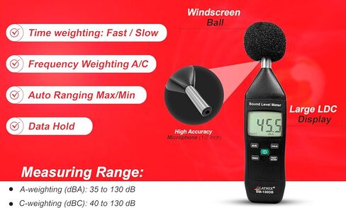 SM-130DB قارئ مقياس الديسيبل الرقمي ومقياس مستوى الصوت من النوع 2 مع شهادة المعايرة. جهاز قياس لمراقبة الضوضاء البيئية والميكانيكية - التصنيع، المكتب، الفصل الدراسي in Kuwait