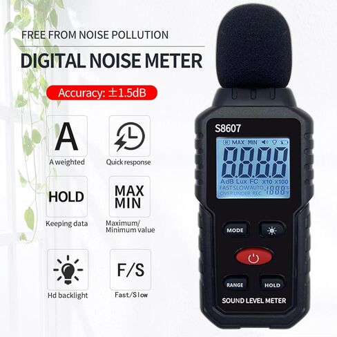 Digital Decibel Meter,Sound Level Meter with 30 to 130 dBA for Classroom,Home,Hand-held Noise Meter,Audio Noise Measurement,Backlit LCD Display,Fast/Slow/MAX/MIN/Data Hold in Kuwait