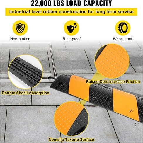 VEVOR Rubber Speed Bump, 2 Pack 2 Channel Speed Bump Hump, 72.8" Long Modular Speed Bump Rated 22000 LBS Load Capacity, 72.8 x 12.2 x 2.2 Garage Speed Bump for Asphalt Concrete Gravel Driveway-6 FT in Saudi Arabia