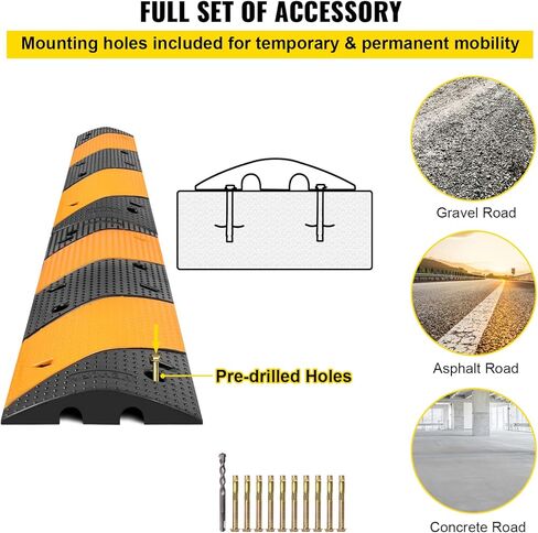 VEVOR Rubber Speed Bump, 2 Pack 2 Channel Speed Bump Hump, 72.8" Long Modular Speed Bump Rated 22000 LBS Load Capacity, 72.8 x 12.2 x 2.2 Garage Speed Bump for Asphalt Concrete Gravel Driveway-6 FT in Saudi Arabia