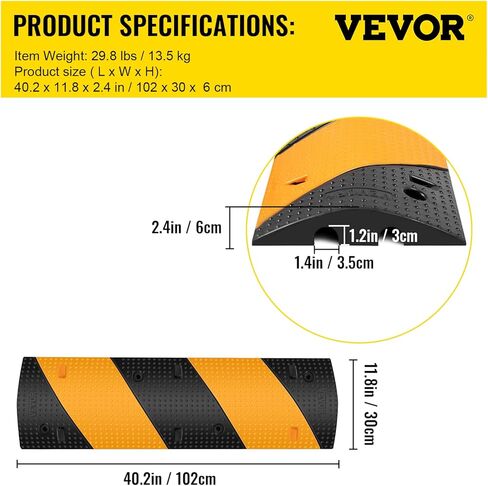 VEVOR Rubber Speed Bump, 2 Pack 2 Channel Speed Bump Hump, 72.8" Long Modular Speed Bump Rated 22000 LBS Load Capacity, 72.8 x 12.2 x 2.2 Garage Speed Bump for Asphalt Concrete Gravel Driveway-6 FT in Saudi Arabia