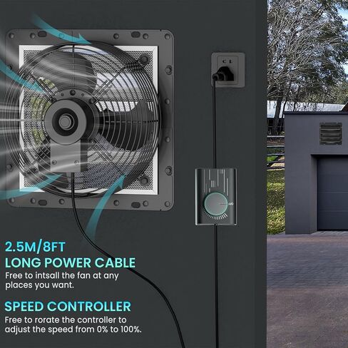 HG Power Upgraded 12 Inch Shutter Exhaust Fan with Speed Controller, 764CFM High-Speed Vent Fan, 1400RPM Wall Mounted Attic Fan for Shed, Garage, Greenhouse Ventilation, Black in Kuwait