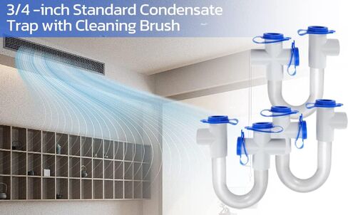 4Pack 3/4" Standard Condensate Trap with 19" Cleaning Brush PVC Transparent U Trap for HVAC Systems, Air Conditioner, Effectively Drains Condensate in Kuwait