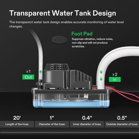 VIVOSUN Automatic Condensate Removal Pump with Transparent Base, 115 Volts/60Hz, 80GPH, 1/30 HP, Safety Switch and Tubing for Air Conditioners, Dehumidifiers, Ice Machines, and Furnaces in Saudi Arabia