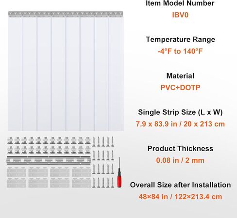 Mophorn Strip Curtain, 84" Height x 48" Width, 0.08" Thickness, 8PCS Clear PVC Strip Door Curtain, Freezer Curtain, Plastic Door Strips for Walk in Freezers, Coolers & Warehouse Doors, with 50% Overla in Saudi Arabia