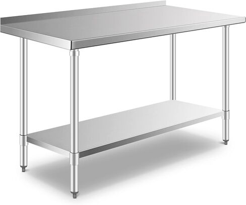 طاولة من الفولاذ المقاوم للصدأ مقاس 60 بوصة × 24 بوصة مع طاولة عمل تجارية باكسبلاش وطاولة طعام خارجية وطاولة إعداد الشواء للجراج والمطاعم والفنادق والمنزل والمستودعات والمطبخ فضي in Kuwait