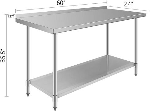 طاولة من الفولاذ المقاوم للصدأ مقاس 60 بوصة × 24 بوصة مع طاولة عمل تجارية باكسبلاش وطاولة طعام خارجية وطاولة إعداد الشواء للجراج والمطاعم والفنادق والمنزل والمستودعات والمطبخ فضي in Kuwait