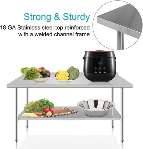 طاولة من الفولاذ المقاوم للصدأ مقاس 60 بوصة × 24 بوصة مع طاولة عمل تجارية باكسبلاش وطاولة طعام خارجية وطاولة إعداد الشواء للجراج والمطاعم والفنادق والمنزل والمستودعات والمطبخ فضي in Kuwait