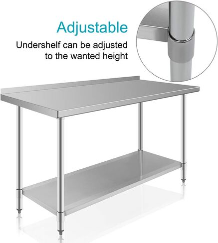 طاولة من الفولاذ المقاوم للصدأ مقاس 60 بوصة × 24 بوصة مع طاولة عمل تجارية باكسبلاش وطاولة طعام خارجية وطاولة إعداد الشواء للجراج والمطاعم والفنادق والمنزل والمستودعات والمطبخ فضي in Kuwait