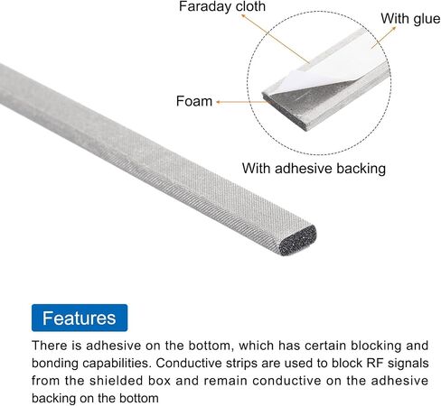 MECCANIXITY قطعتان من حشية إسفنجية RF Faraday / شريط إسفنجي موصل، 4 بوصة × 0.24 بوصة × 0.12 بوصة (100 مم × 6 مم × 3 مم) لإغلاق حاويات الترددات اللاسلكية / صندوق درع الترددات اللاسلكية، مغطى بنسيج عالي الحماية مع دعم لاصق in Kuwait