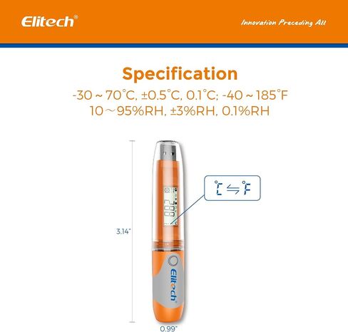 Elitech RC-51H مسجل بيانات درجة الحرارة USB مسجل رقمي قابل لإعادة الاستخدام ثلاجة طبية ميزان حرارة قابل للبرمجة 32000 نقطة دقة عالية in Kuwait