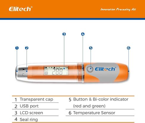 Elitech RC-51H مسجل بيانات درجة الحرارة USB مسجل رقمي قابل لإعادة الاستخدام ثلاجة طبية ميزان حرارة قابل للبرمجة 32000 نقطة دقة عالية in Kuwait