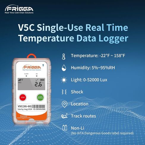 4G/5G Real Time Temperature Data Logger Single-Use 28800 Points Remote Digital Temperature Humdity Positioning Monitor 60 Days Cold Chain Logistics High Accuracy, V5C Non Li in Saudi Arabia
