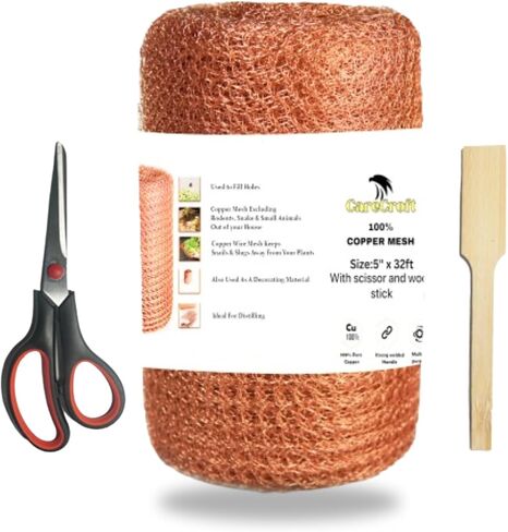 Copper Mesh (5 in x 32 ft), Water- and Rust proof Copper Mesh Roll for mice rat rodent repellent, Suitable for Blocking Holes in Gardens and Houses -Plus Special Bonus Scissor and wood stick in Saudi Arabia