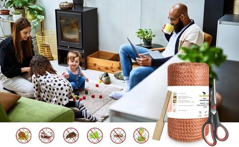 Copper Mesh (5 in x 32 ft), Water- and Rust proof Copper Mesh Roll for mice rat rodent repellent, Suitable for Blocking Holes in Gardens and Houses -Plus Special Bonus Scissor and wood stick in Saudi Arabia