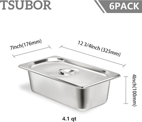 6 Set Stainless Steel Hotel Pans 1/6 Size 4 Inch Deep With Lids, Anti-Jam Chafing Steam Table Pans, Catering Food Storage Metal Pan in Saudi Arabia