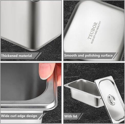 6 Set Stainless Steel Hotel Pans 1/6 Size 4 Inch Deep With Lids, Anti-Jam Chafing Steam Table Pans, Catering Food Storage Metal Pan in Saudi Arabia