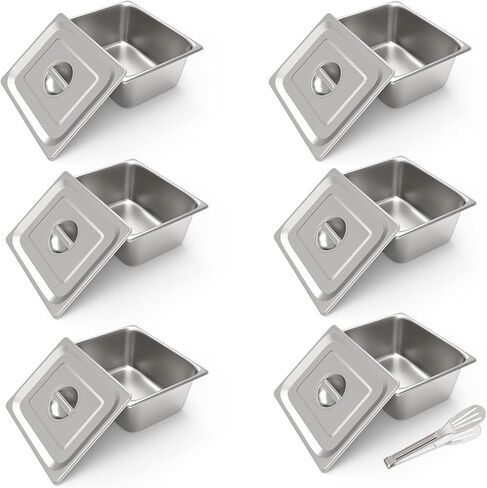 مقالي طاولة بخار بحجم 1/2 مع أغطية، 6 عبوات مقلاة فندقية عميقة 4 بوصات، حاوية طعام من الفولاذ المقاوم للصدأ بسمك 0.7 مم، مقلاة طعام للمطاعم، المطبخ، الفندق، مستلزمات خدمات الطعام التجارية in Kuwait